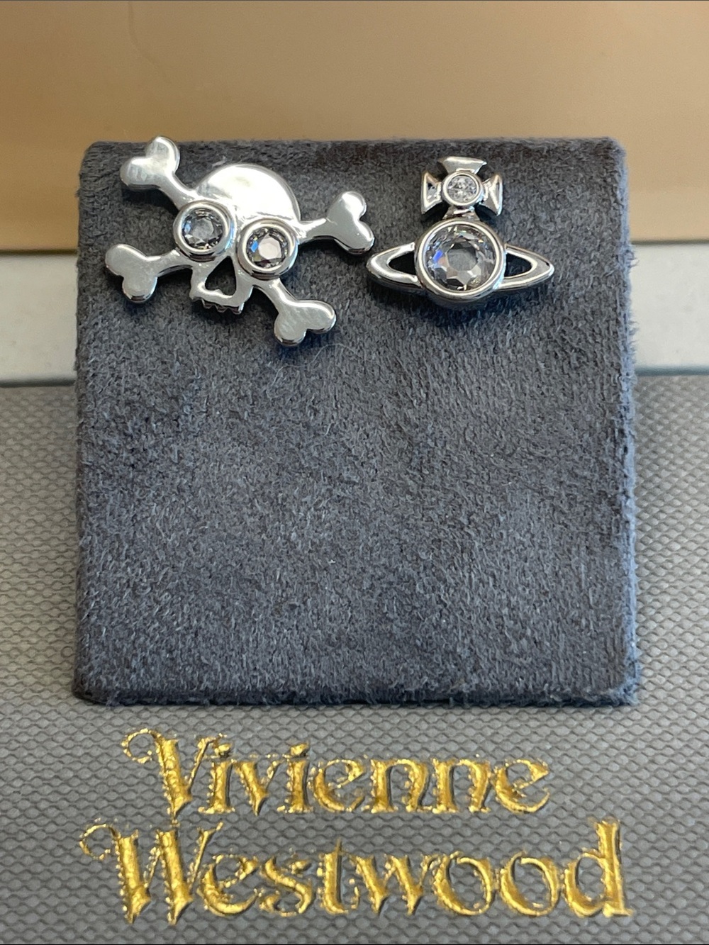 Vivienne Westwood Silver Skull and Orb Crystal Stud Earrings